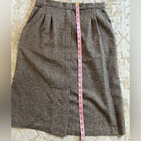 Vintage 60's 70's tweed brown A line wool midi skirt career chic sophisticated